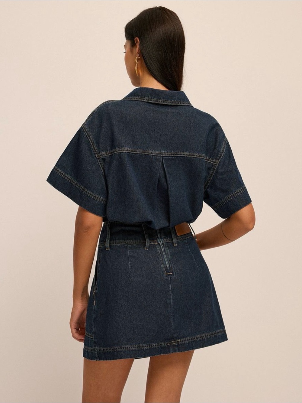 Commense Denim Short Sleeve Blouse & Skirt Set - Picture 4 of 6